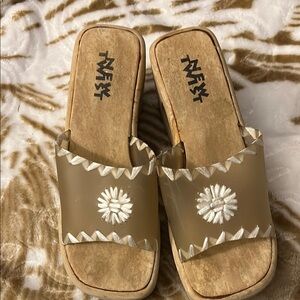 Next Tan and White Mules with Decorative Design